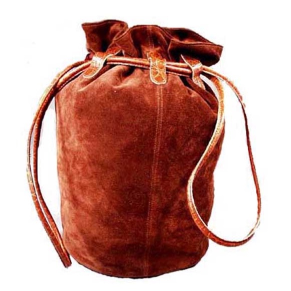 BUCKET BAG, SUEDE, SUSAN GAIL ITALY, CROCODILE EMBOSSED, 14 x 10 in., MATCHING - Picture 1 of 6